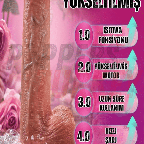 Uzaktan Kumandalı Titreşimli Isıtmalı İleri Geri Hareketli Melez Penis Vibratör 23 Cm